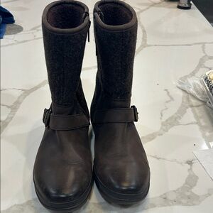 UGG Brown Leather & Wool Mid-Calf Combat Boots